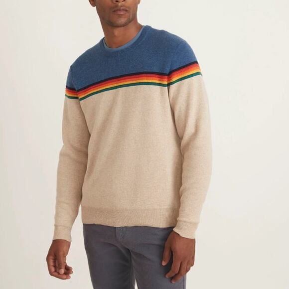 Marine Layer Archive Breck Sweater Stripe Colorblock Pullover Blue Natural NWT L - Picture 2 of 9